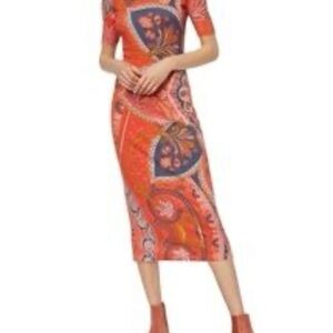 Farm Rio Anthropologie Midi Dress Small Bodycon with Zipper, Lined